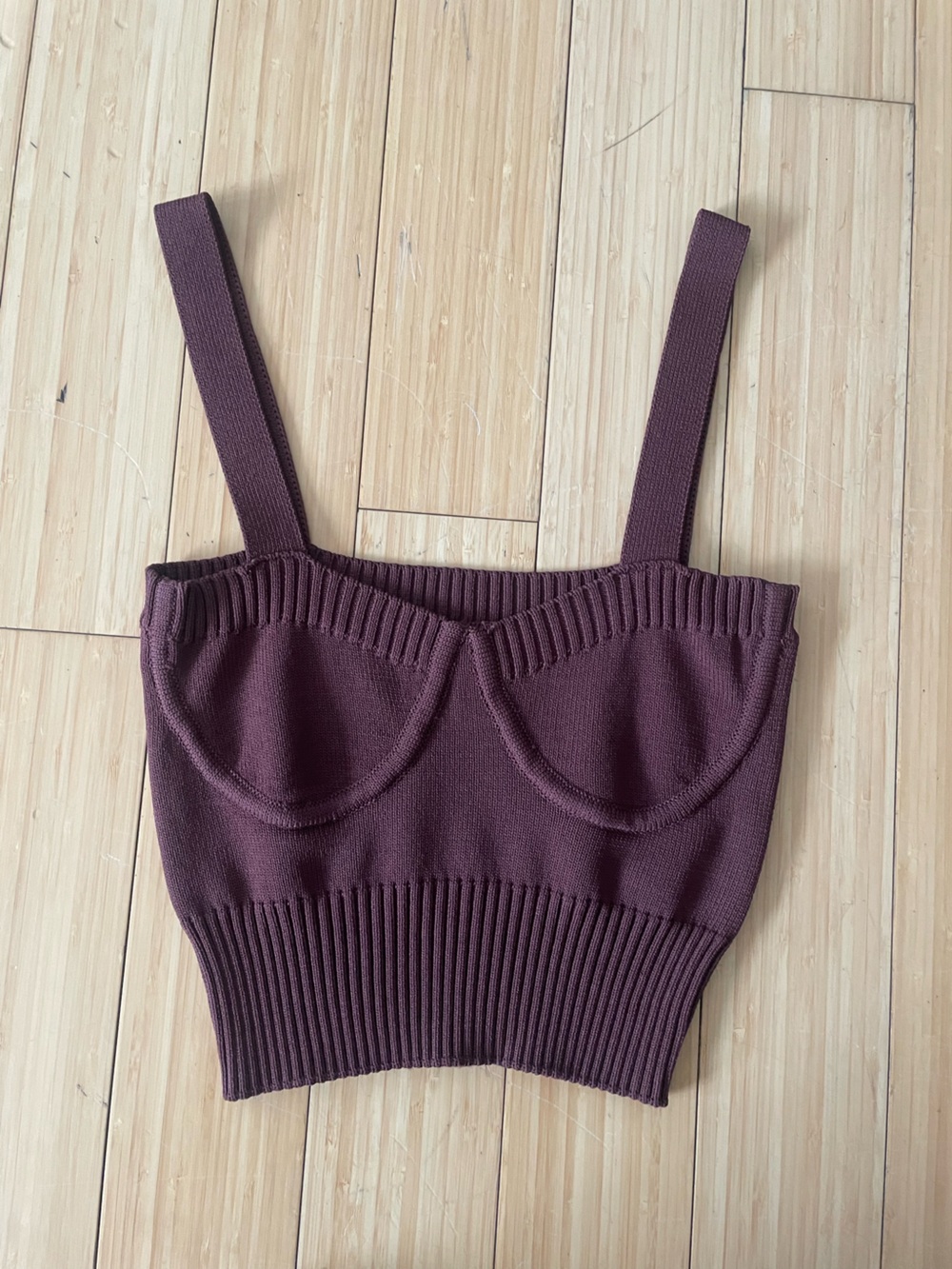 Ribbed Knit Bralette Crop Top - Deep Plum